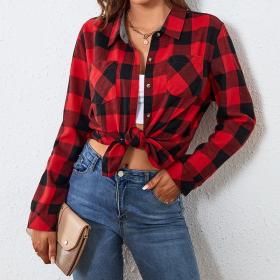 Women's plaid long sleeved shirt